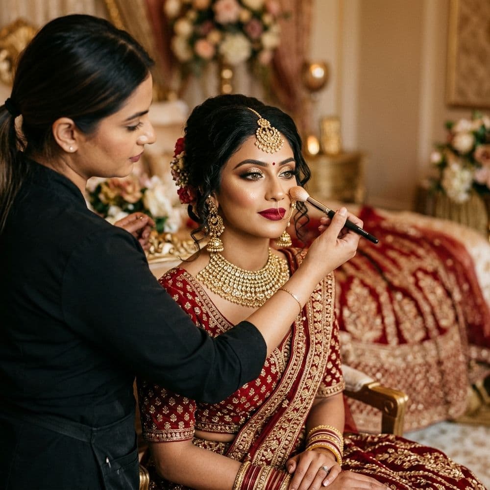 Bridal makeup being applied